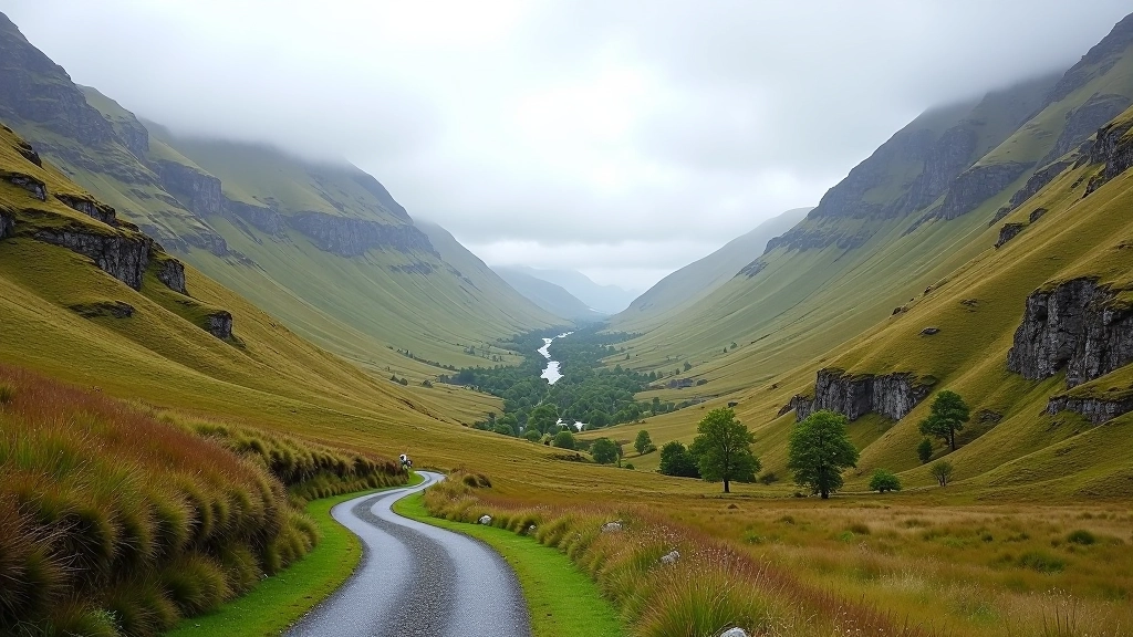 Gap of Dunloe mountain pass with winding path through dramatic Kerry landscape